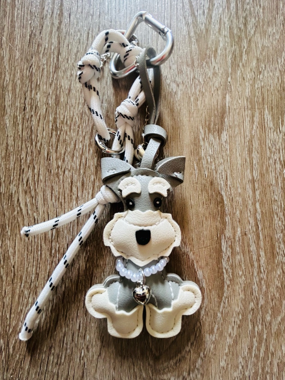 Grey and White Schnauzer Dog Vegan Leather Bag Charm/Keychain - Picture 1 of 1